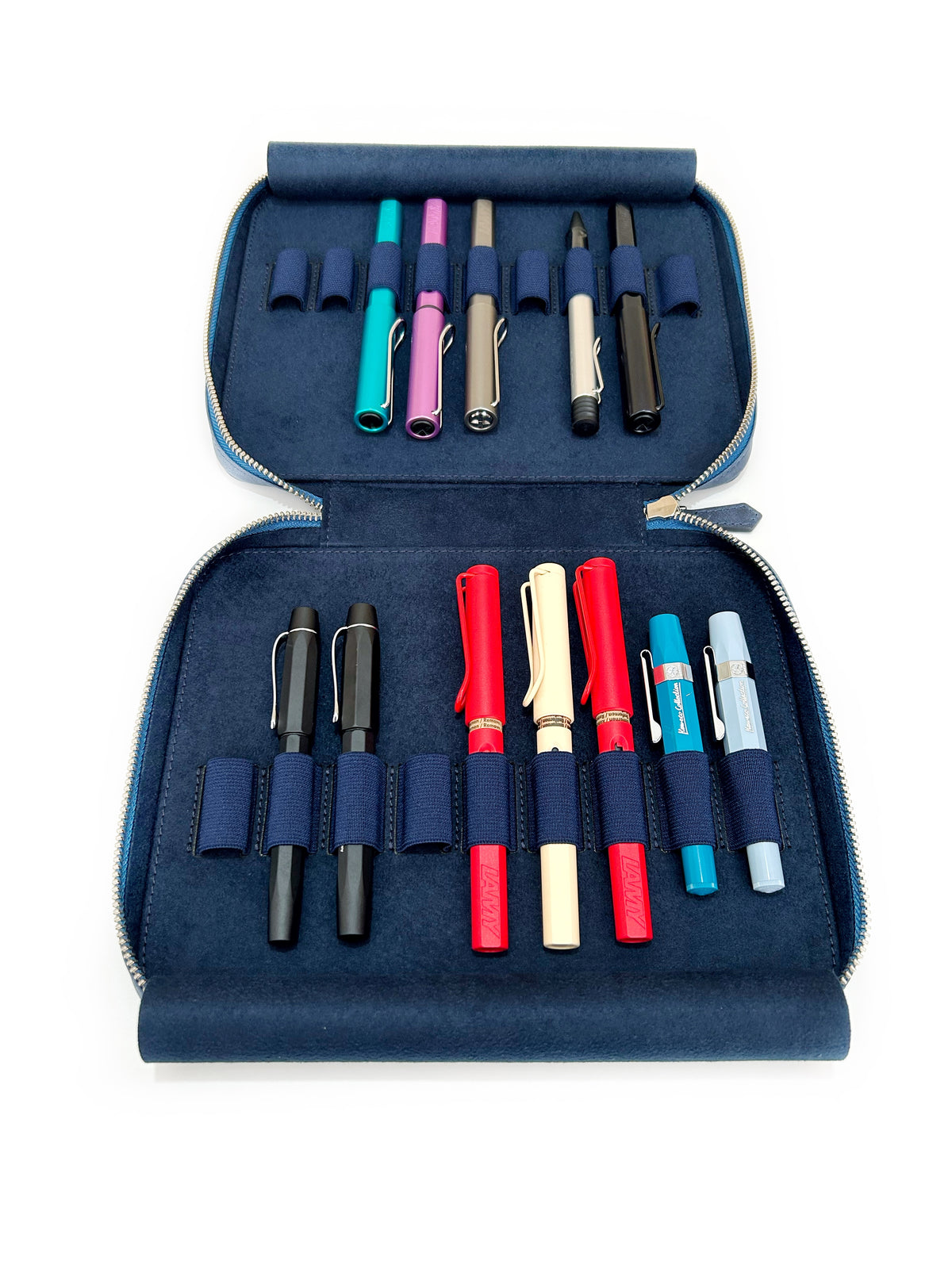Midnight Blue 18 Slot Leather Pen Case