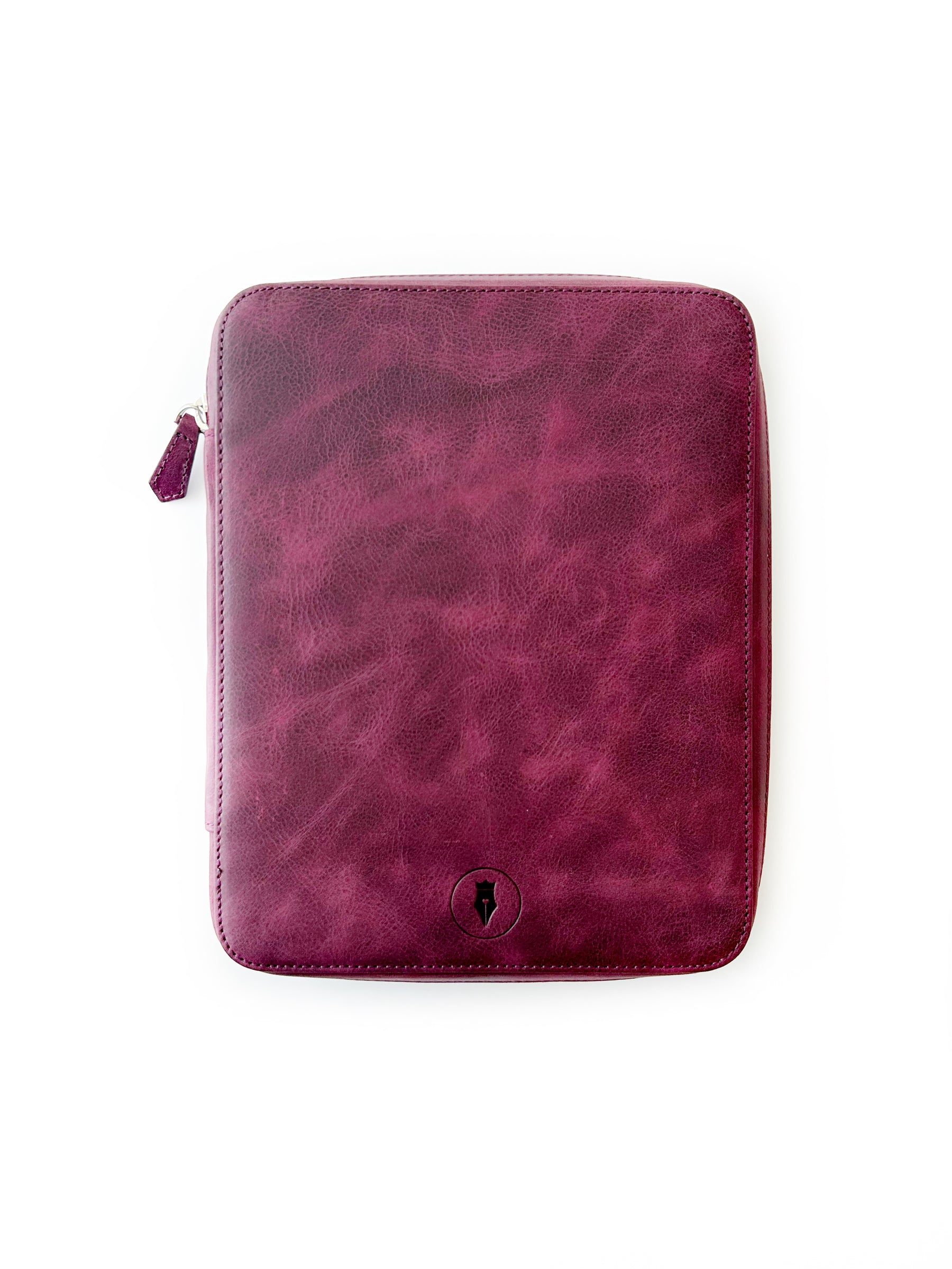 Dark Black Violet 18 Slot Leather Pen Case