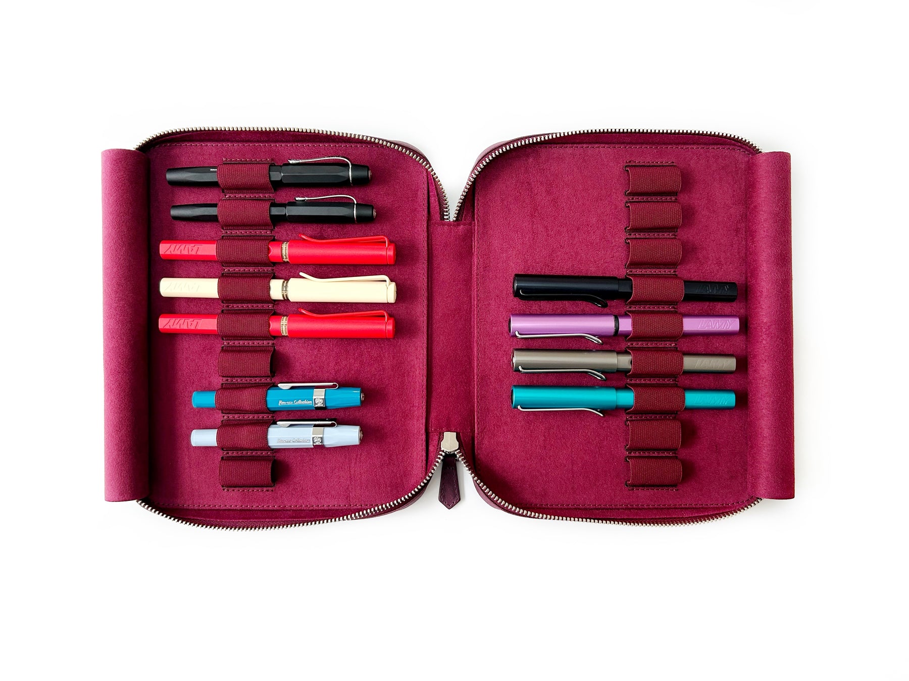 Dark Black Violet 18 Slot Leather Pen Case