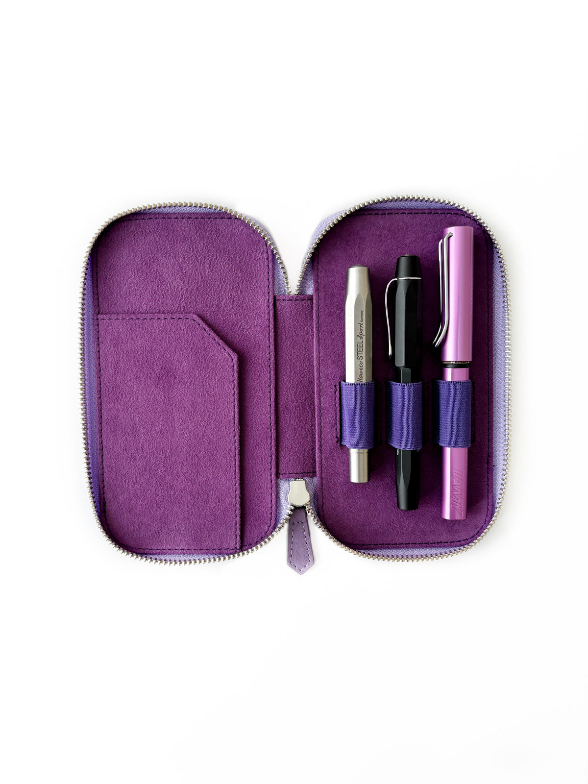 Light Lavender Violet 3 Slot Leather Pen Case