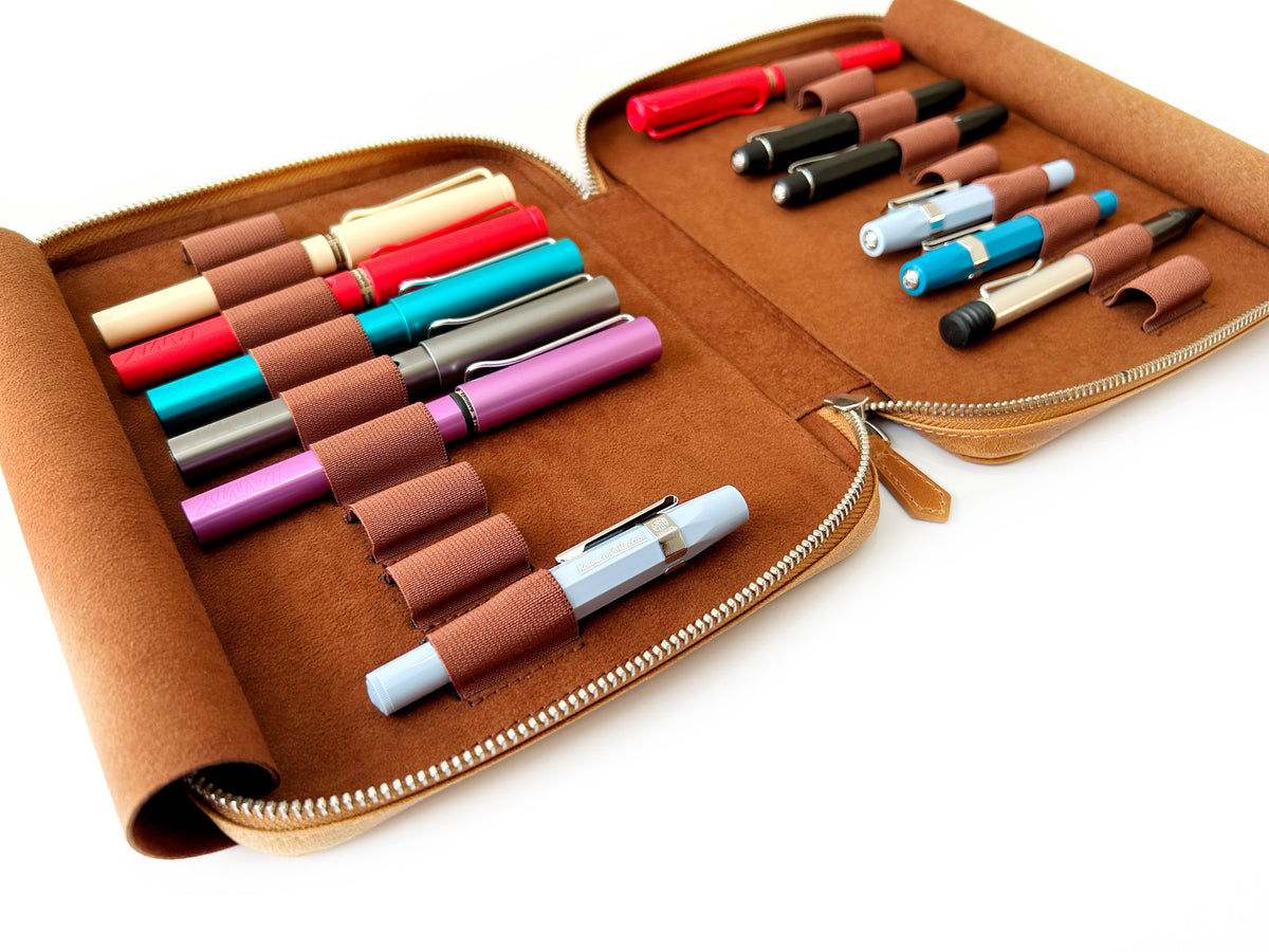 Autumn Golden Leaf 18 Slot Leather Pen Case