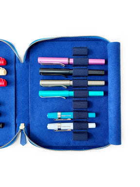 Prussian Blue 18 Slot Leather Pen Case