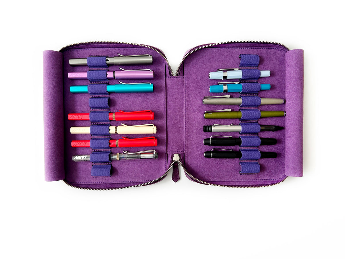 Violet 18 Slot Leather Pen Case