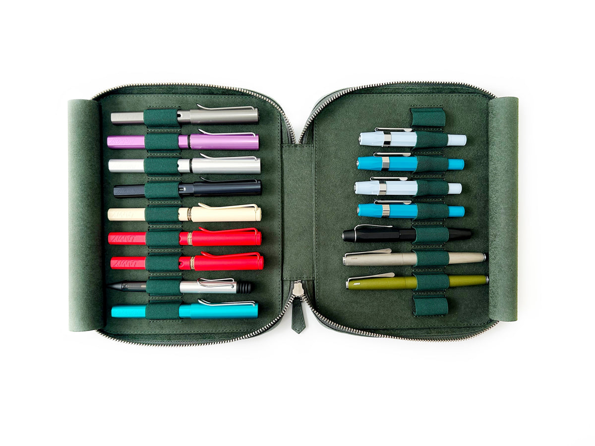Patina Copper Green 18 Slot Leather Pen Case