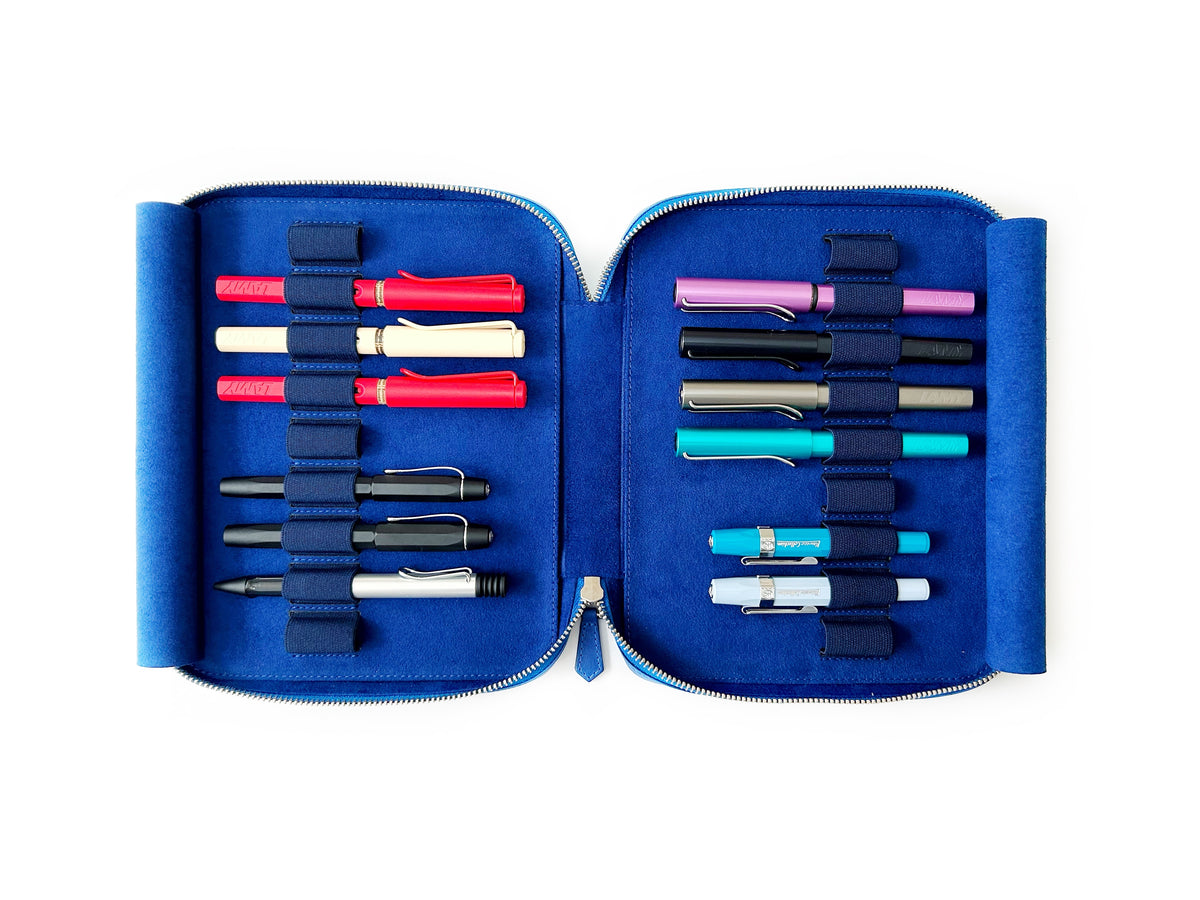 Prussian Blue 18 Slot Leather Pen Case