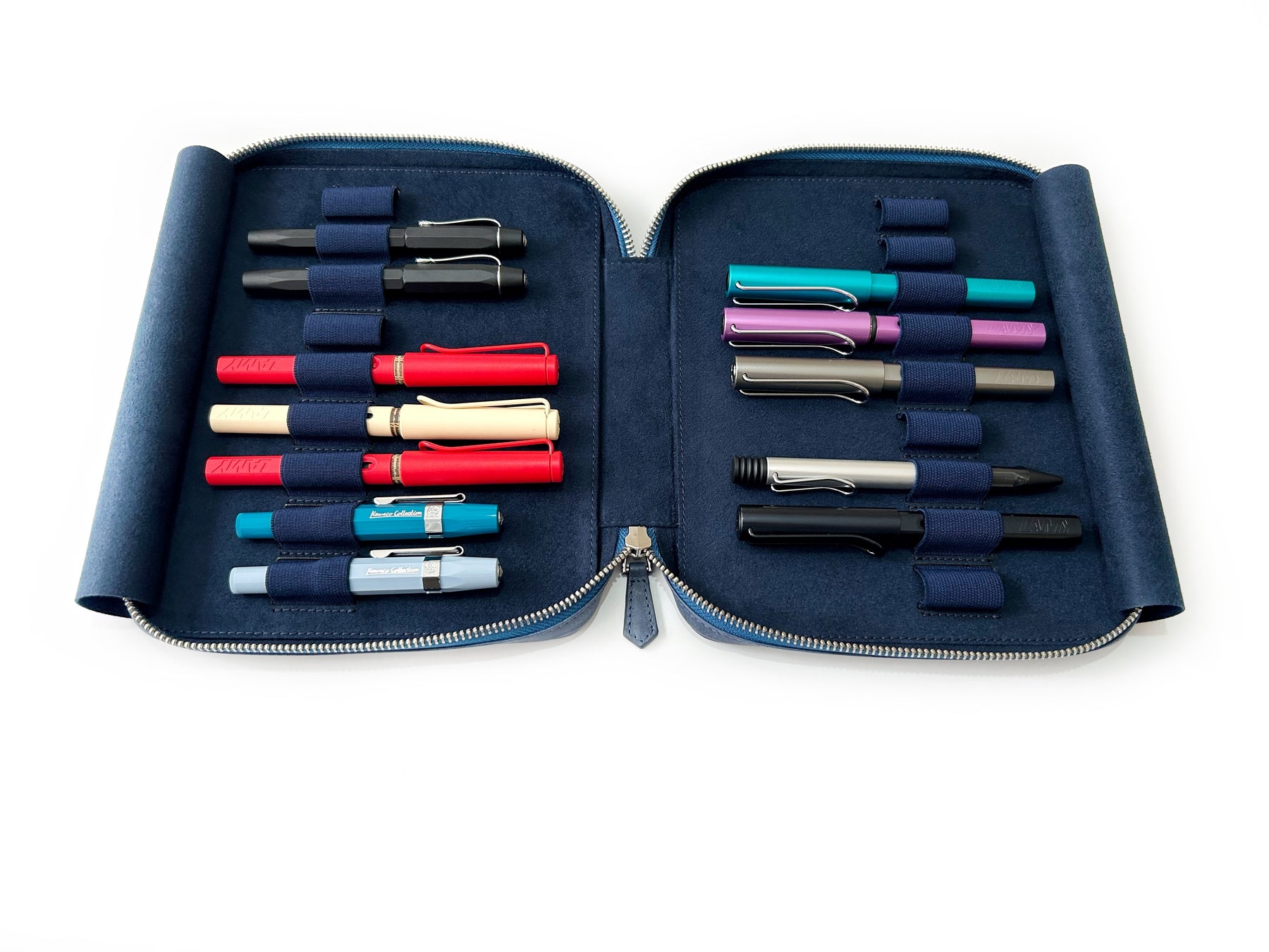 Midnight Blue 18 Slot Leather Pen Case