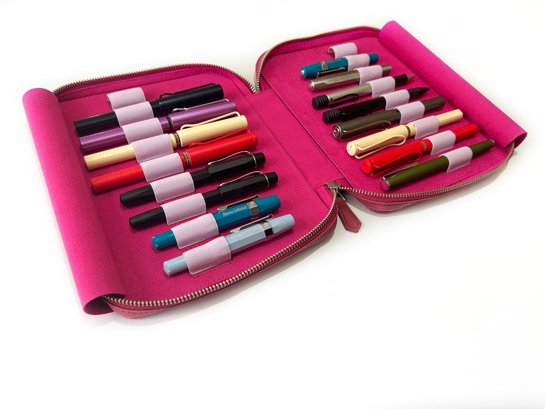 Dusty Rose 18 Slot Leather Pen Case - Light Blue Slot