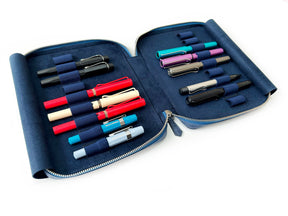 Midnight Blue 18 Slot Leather Pen Case