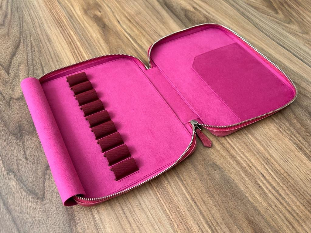 Dusty Rose 9 Slot Leather Pen Case and A5 Size Organizer