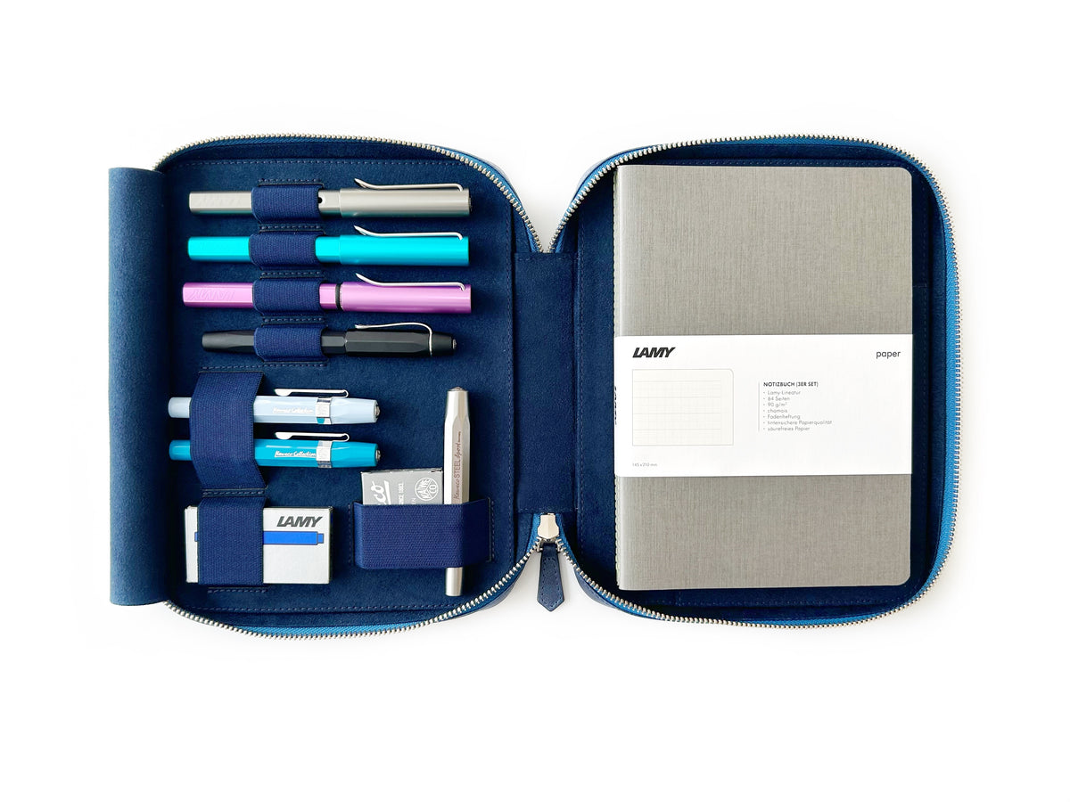 Midnight Blue 4 Slot Pen Case and A5 Size Organizer