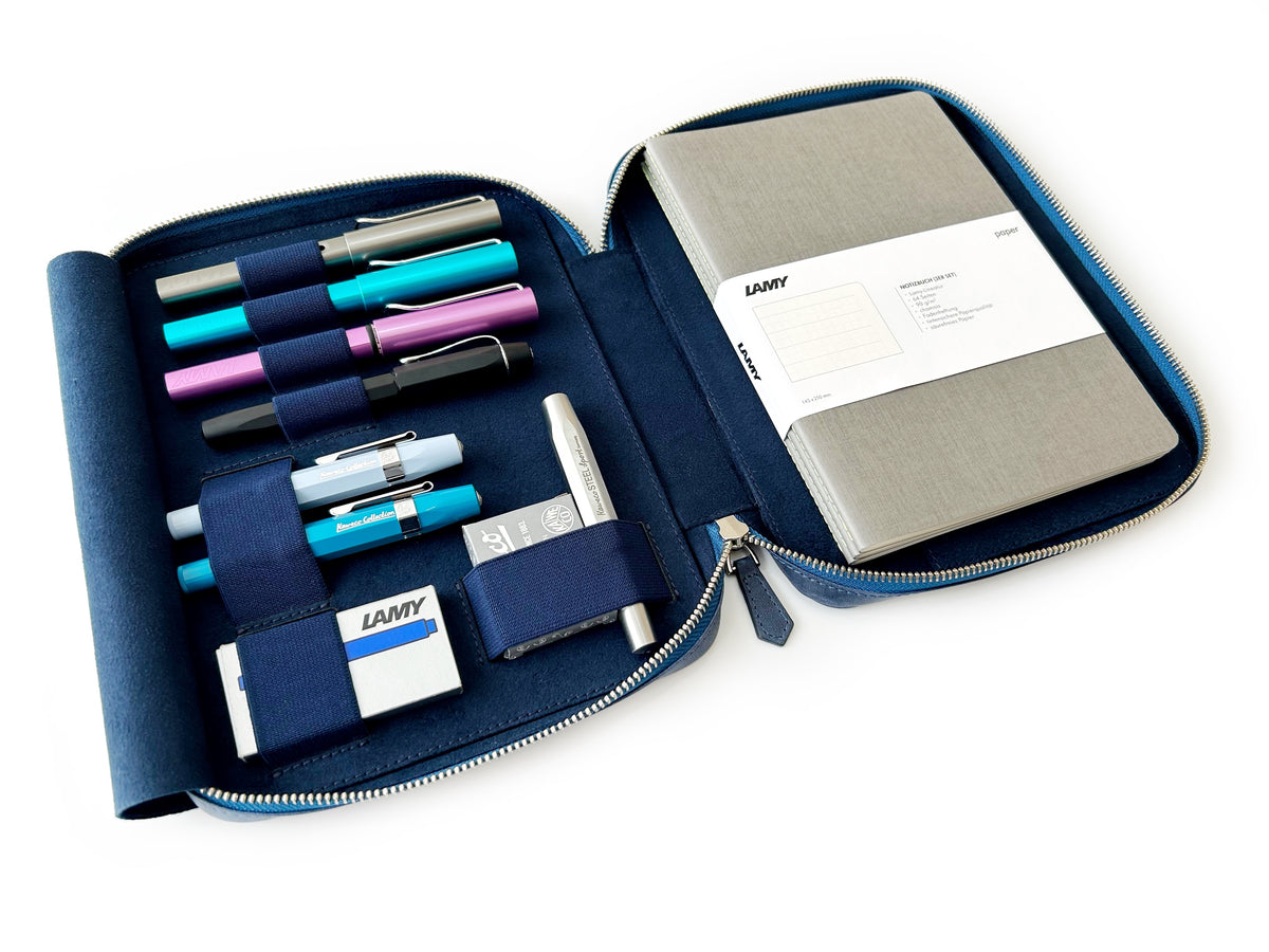 Midnight Blue 4 Slot Pen Case and A5 Size Organizer