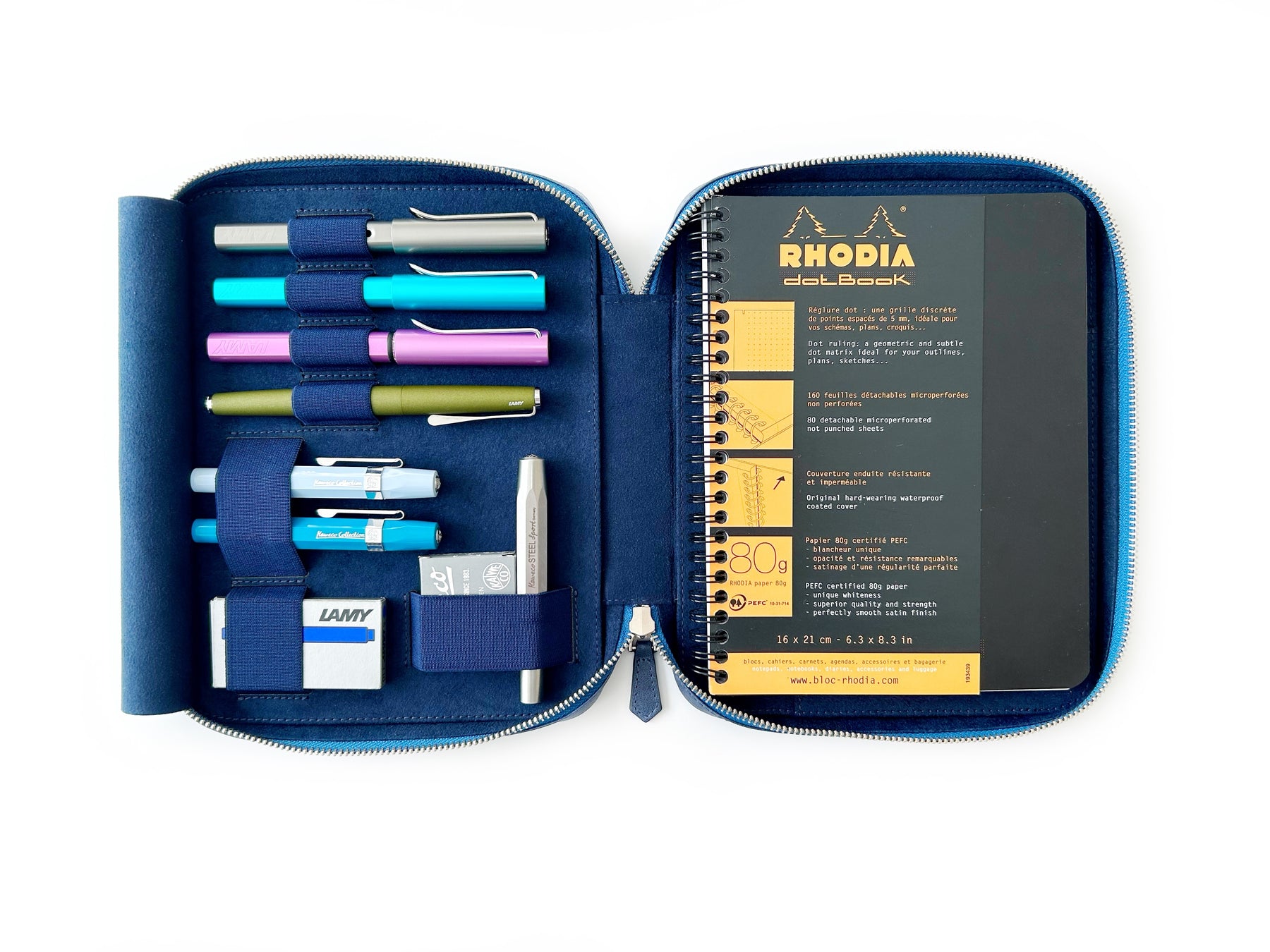 Midnight Blue 4 Slot Pen Case and A5 Size Organizer