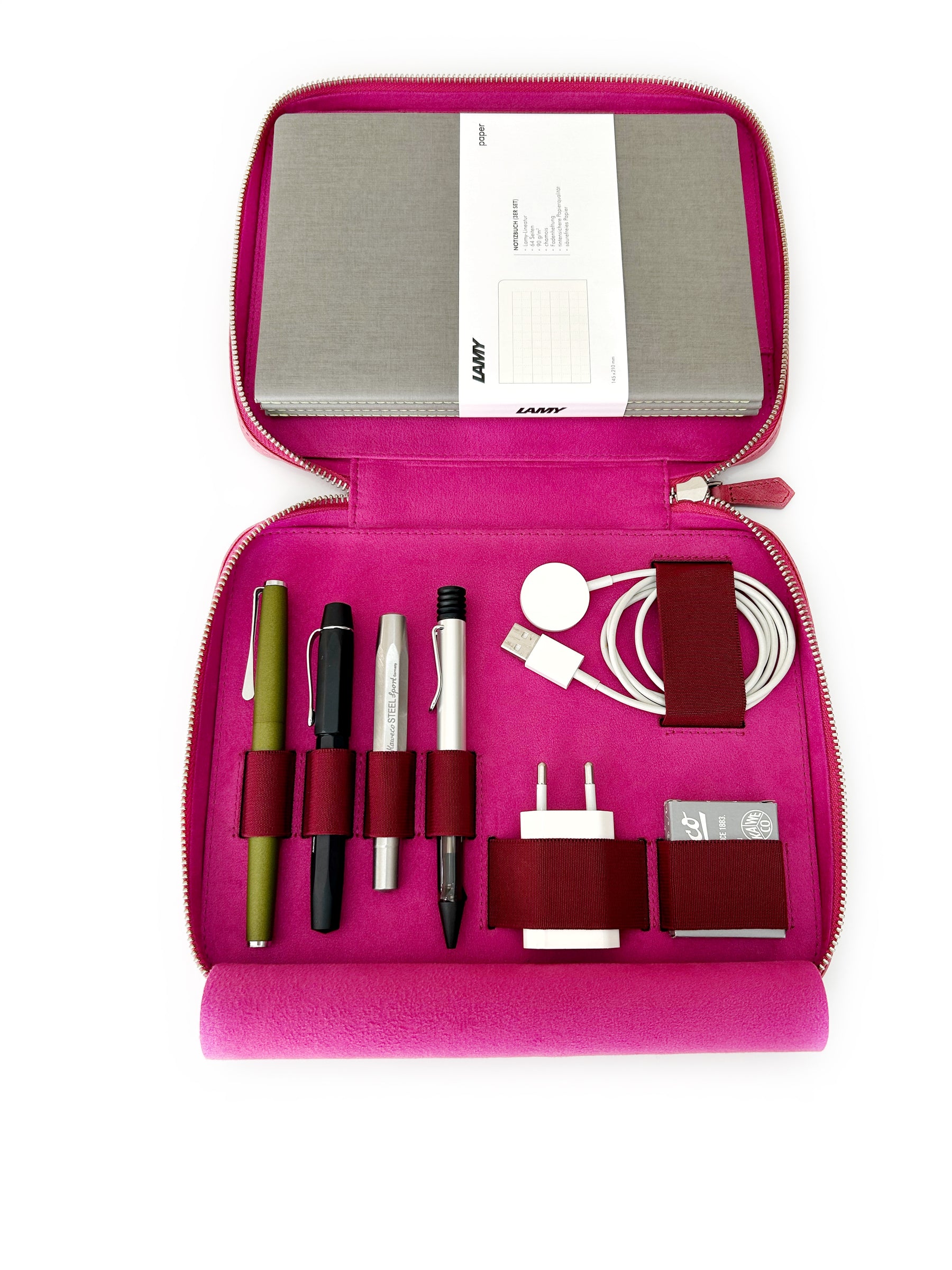 Dusty Rose 4 Slot Leather Pen Case and A5 Size Organizer