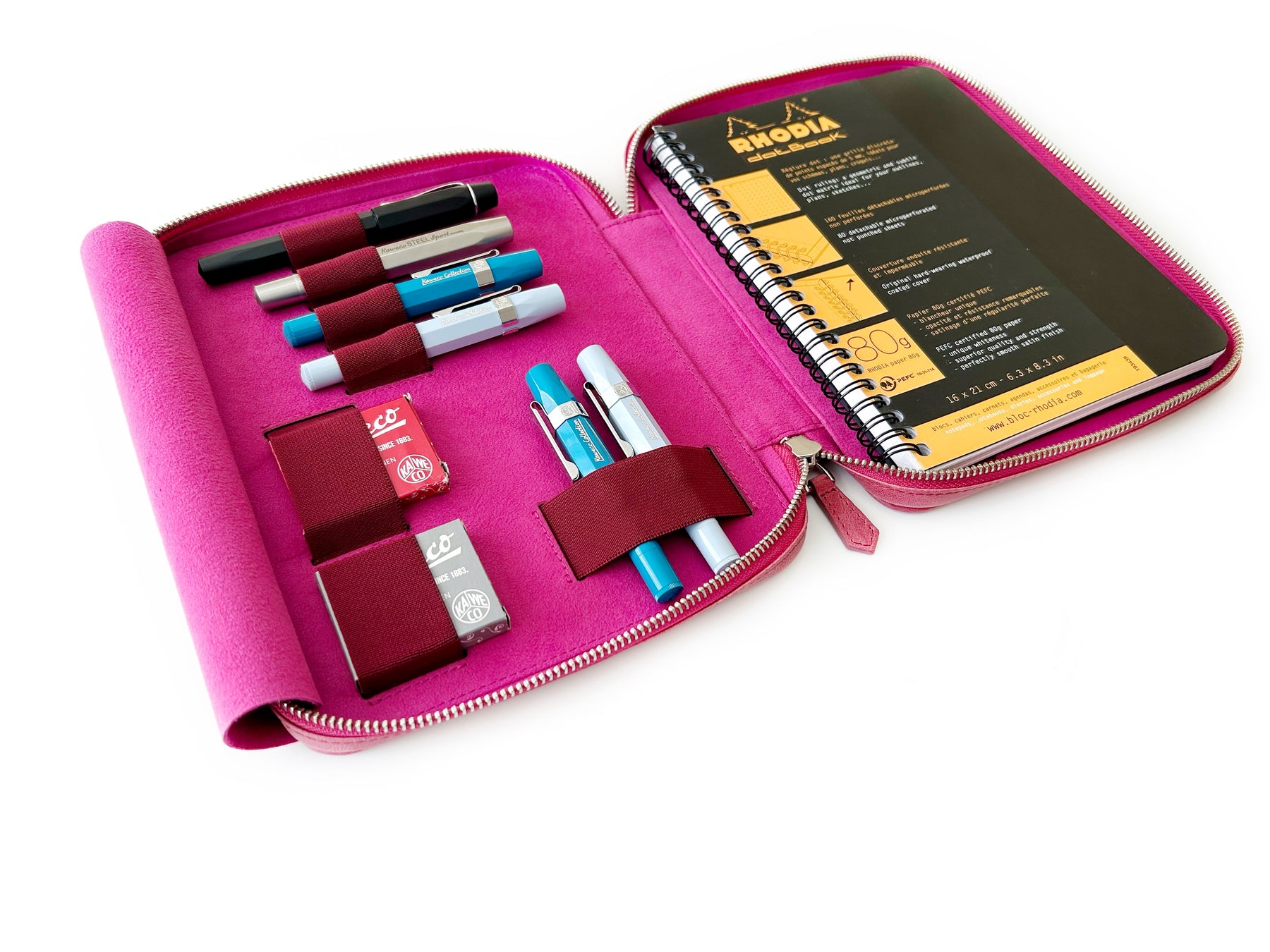 Dusty Rose 4 Slot Leather Pen Case and A5 Size Organizer