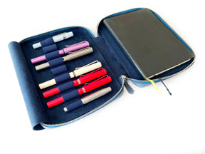 Midnight Blue 9 Slot Leather Pen Case and A5 Size Organizer