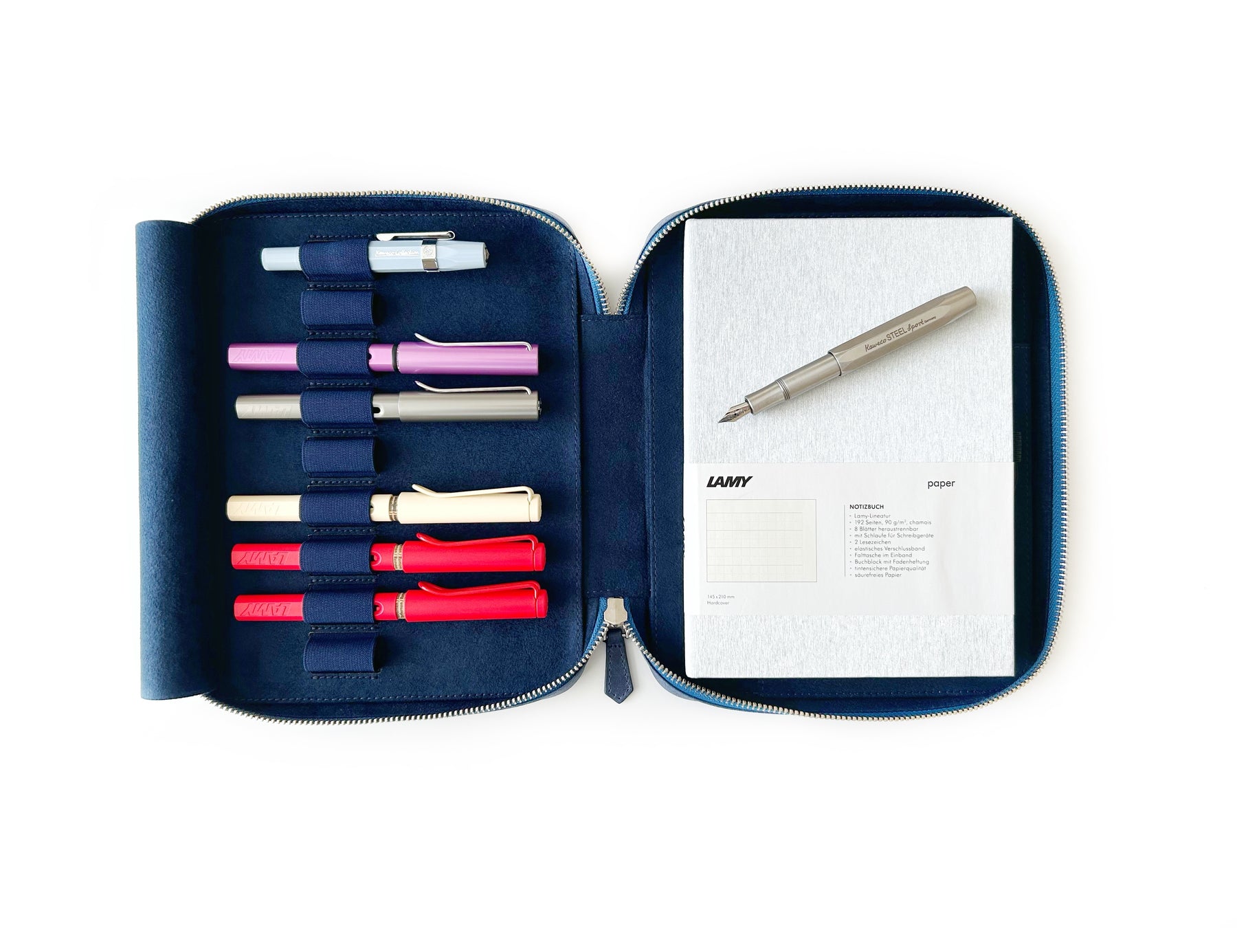 Midnight Blue 9 Slot Leather Pen Case and A5 Size Organizer