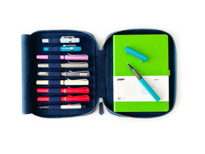 Midnight Blue 9 Slot Leather Pen Case and A5 Size Organizer