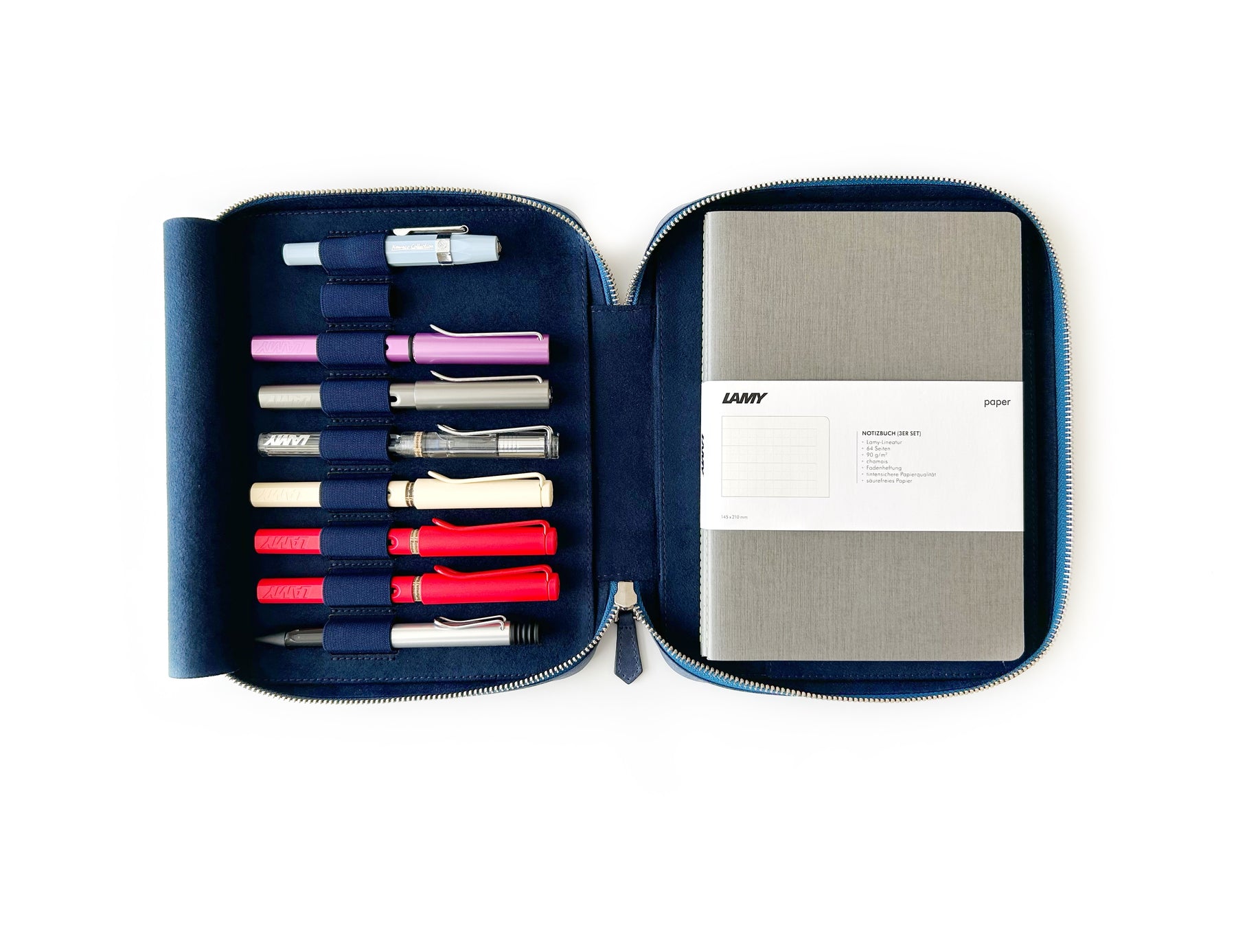 Midnight Blue 9 Slot Leather Pen Case and A5 Size Organizer