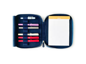 Midnight Blue 9 Slot Leather Pen Case and A5 Size Organizer