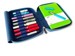 Midnight Blue 9 Slot Leather Pen Case and A5 Size Organizer