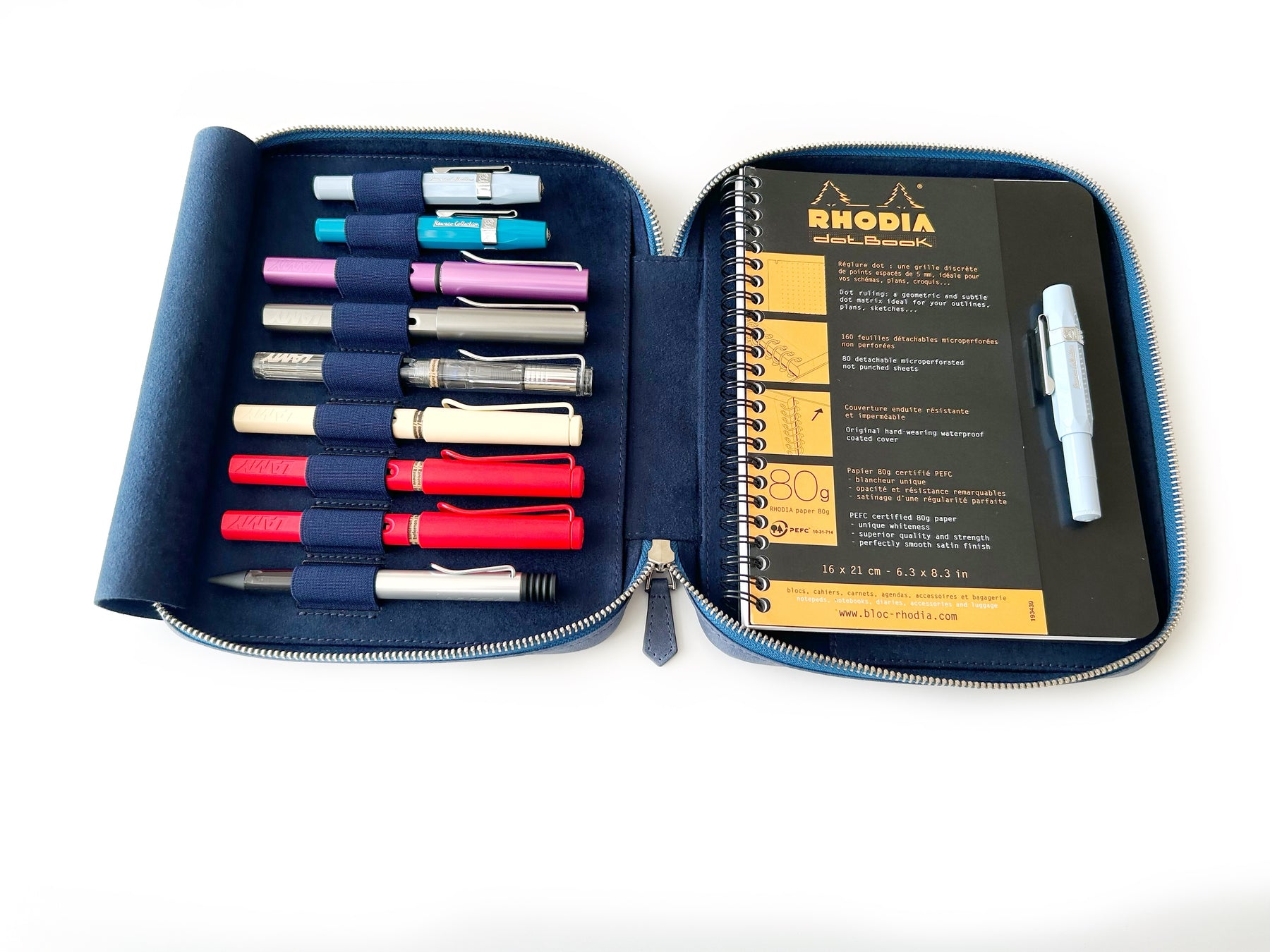 Midnight Blue 9 Slot Leather Pen Case and A5 Size Organizer