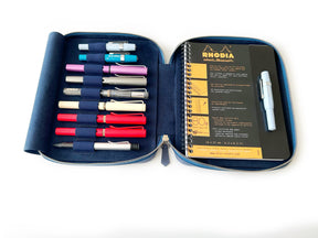 Midnight Blue 9 Slot Leather Pen Case and A5 Size Organizer