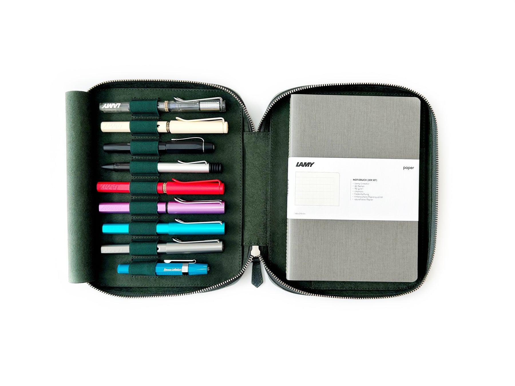 Patina Copper Green 9 Slot Leather Pen Case and A5 Size Organizer