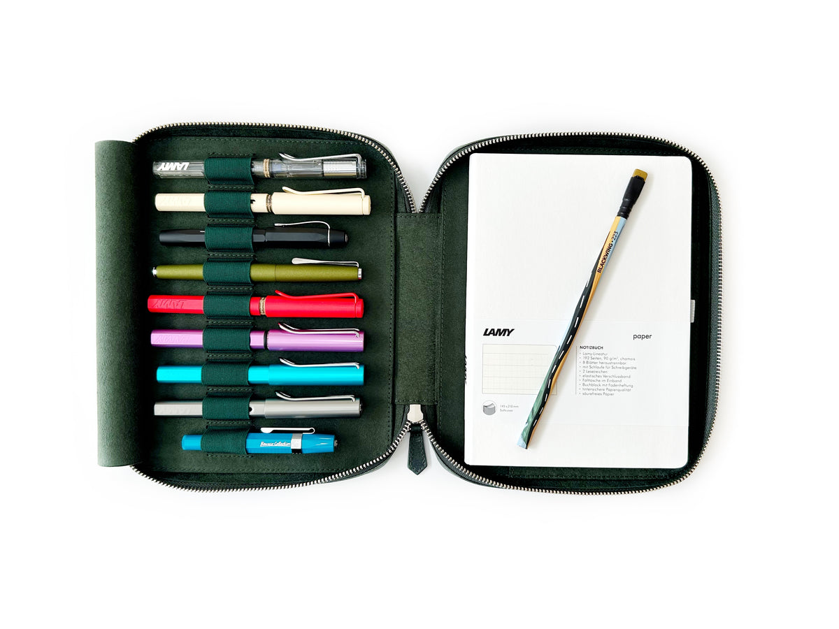 Patina Copper Green 9 Slot Leather Pen Case and A5 Size Organizer