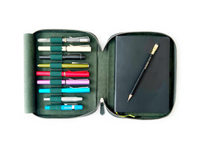 Patina Copper Green 9 Slot Leather Pen Case and A5 Size Organizer