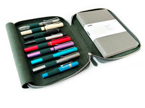 Patina Copper Green 9 Slot Leather Pen Case and A5 Size Organizer