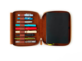 Autumn Golden Leaf 9 Slot Leather Pen Case and A5 Size Organizer