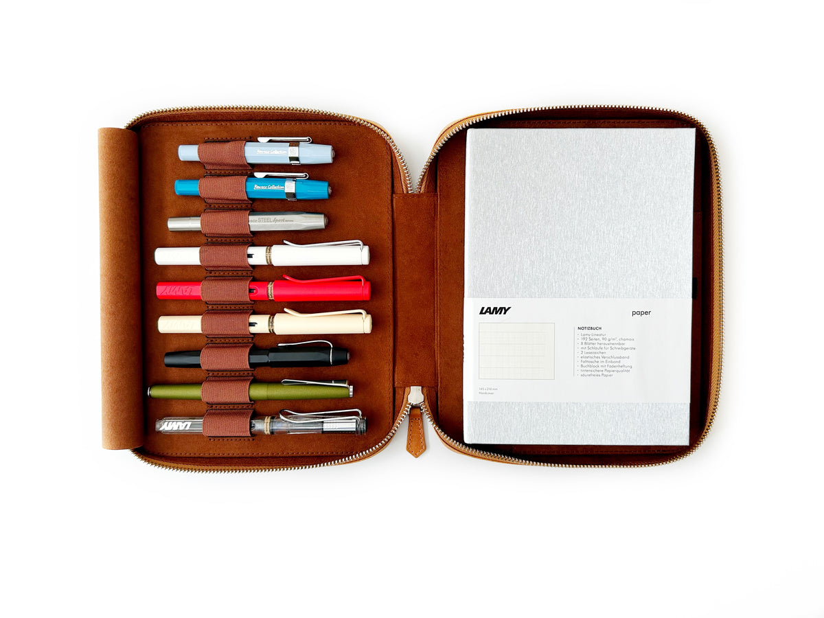 Autumn Golden Leaf 9 Slot Leather Pen Case and A5 Size Organizer