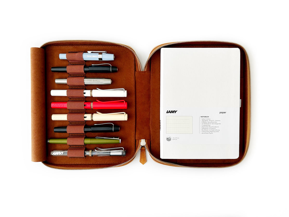 Autumn Golden Leaf 9 Slot Leather Pen Case and A5 Size Organizer