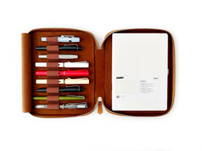 Autumn Golden Leaf 9 Slot Leather Pen Case and A5 Size Organizer