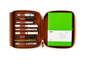 Autumn Golden Leaf 9 Slot Leather Pen Case and A5 Size Organizer