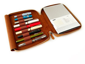 Autumn Golden Leaf 9 Slot Leather Pen Case and A5 Size Organizer