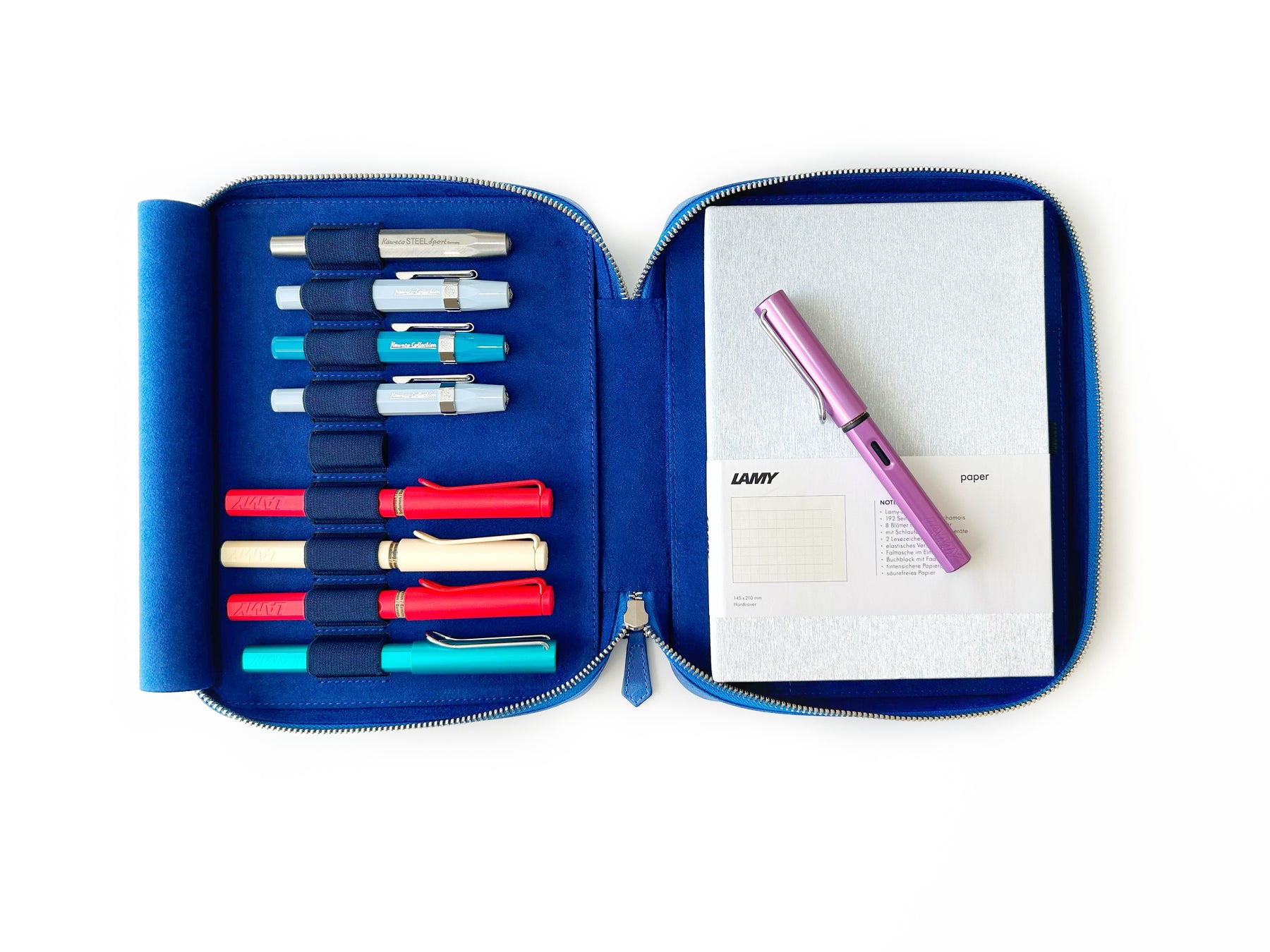 Prussian Blue 9 Slot Leather Pen Case and A5 Size Organizer