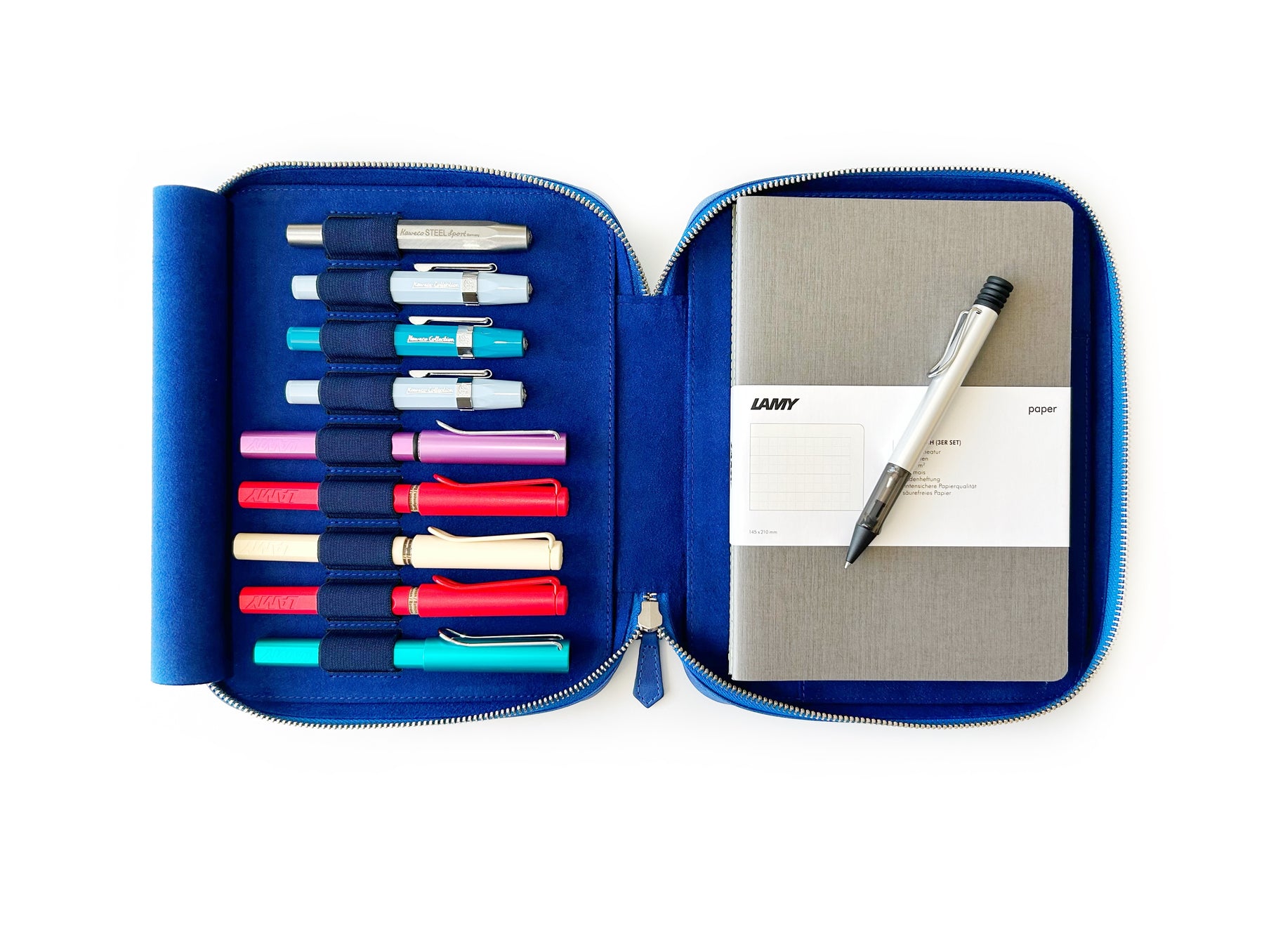 Prussian Blue 9 Slot Leather Pen Case and A5 Size Organizer