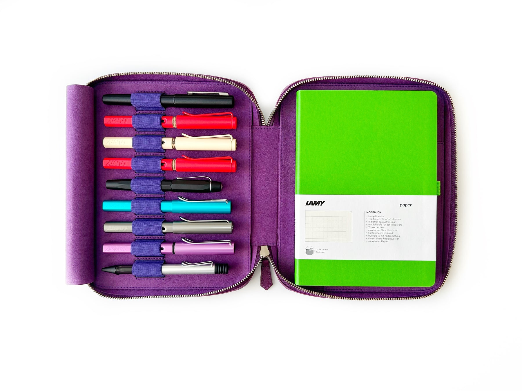 Violet 9 Slot Leather Pen Case and A5 Size Organizer