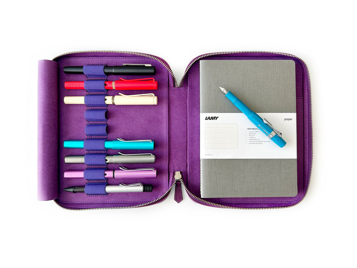 Violet 9 Slot Leather Pen Case and A5 Size Organizer