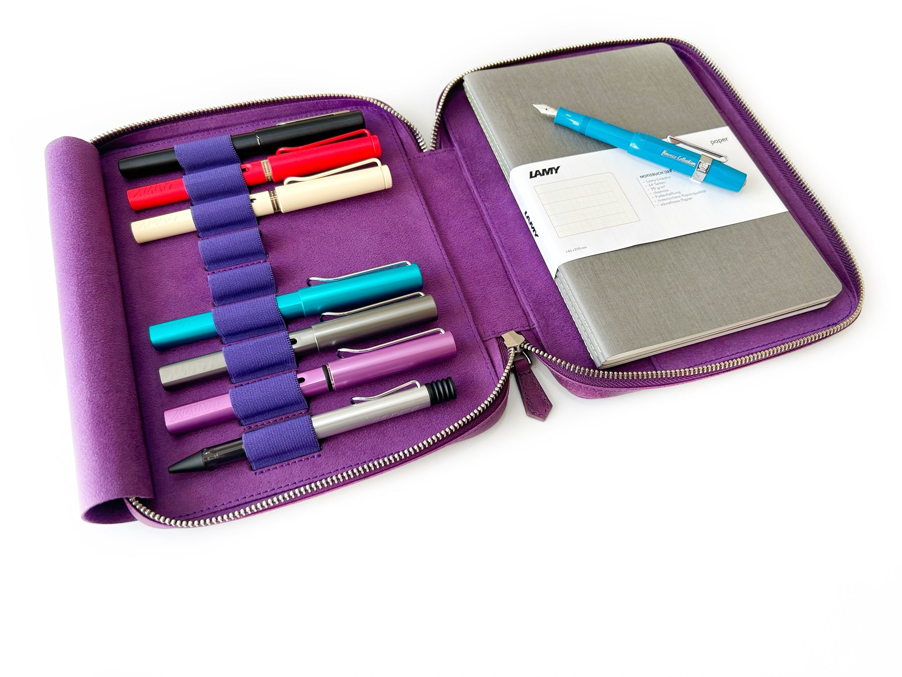 Violet 9 Slot Leather Pen Case and A5 Size Organizer