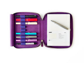 Violet 9 Slot Leather Pen Case and A5 Size Organizer