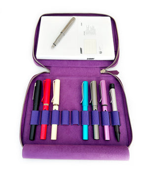 Violet 9 Slot Leather Pen Case and A5 Size Organizer