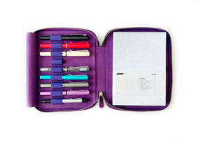 Violet 9 Slot Leather Pen Case and A5 Size Organizer