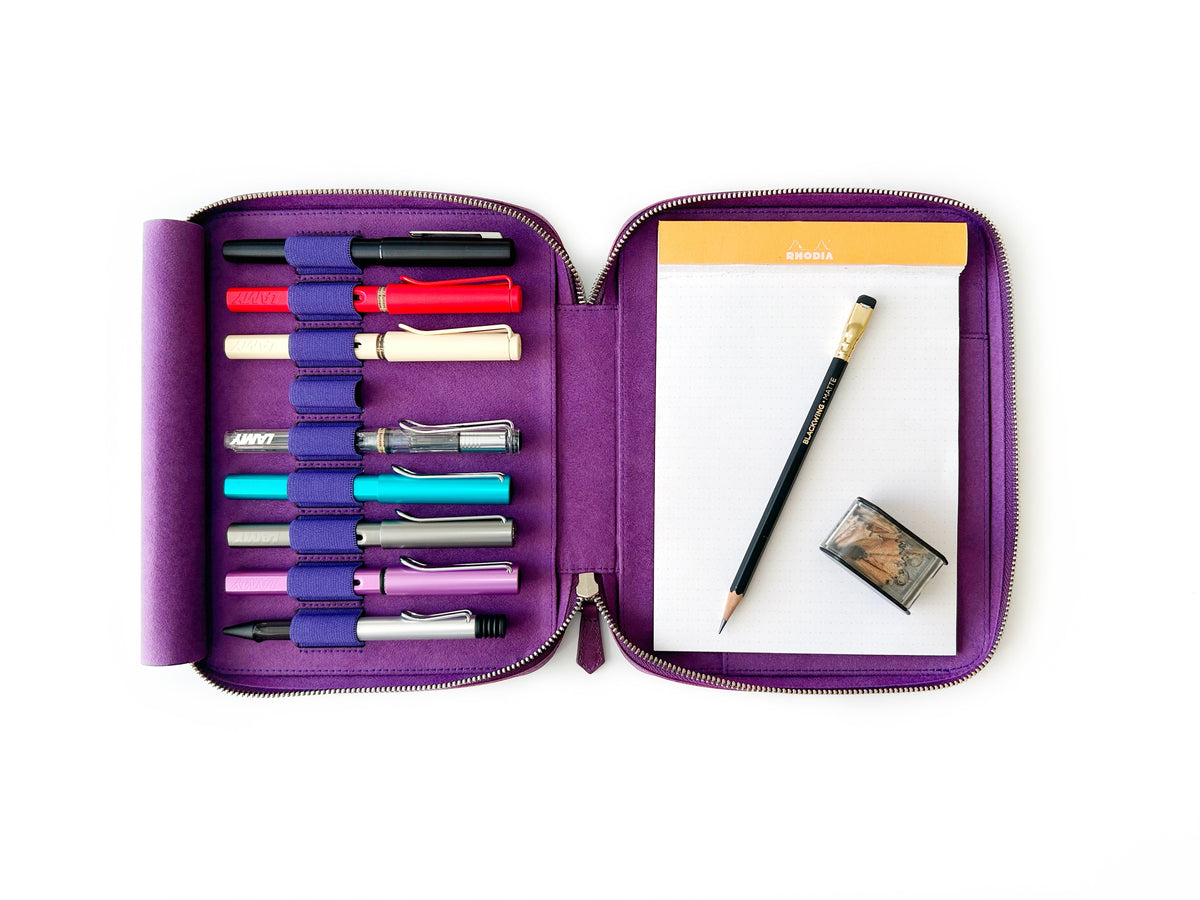 Violet 9 Slot Leather Pen Case and A5 Size Organizer