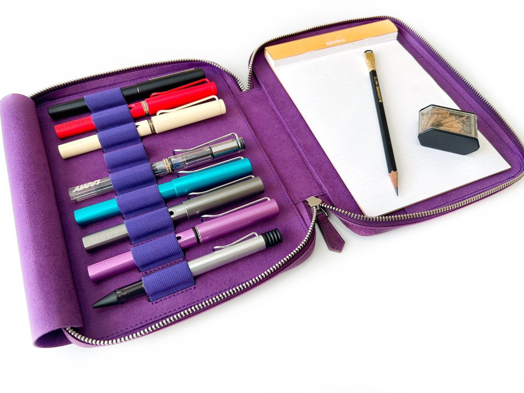 Violet 9 Slot Leather Pen Case and A5 Size Organizer