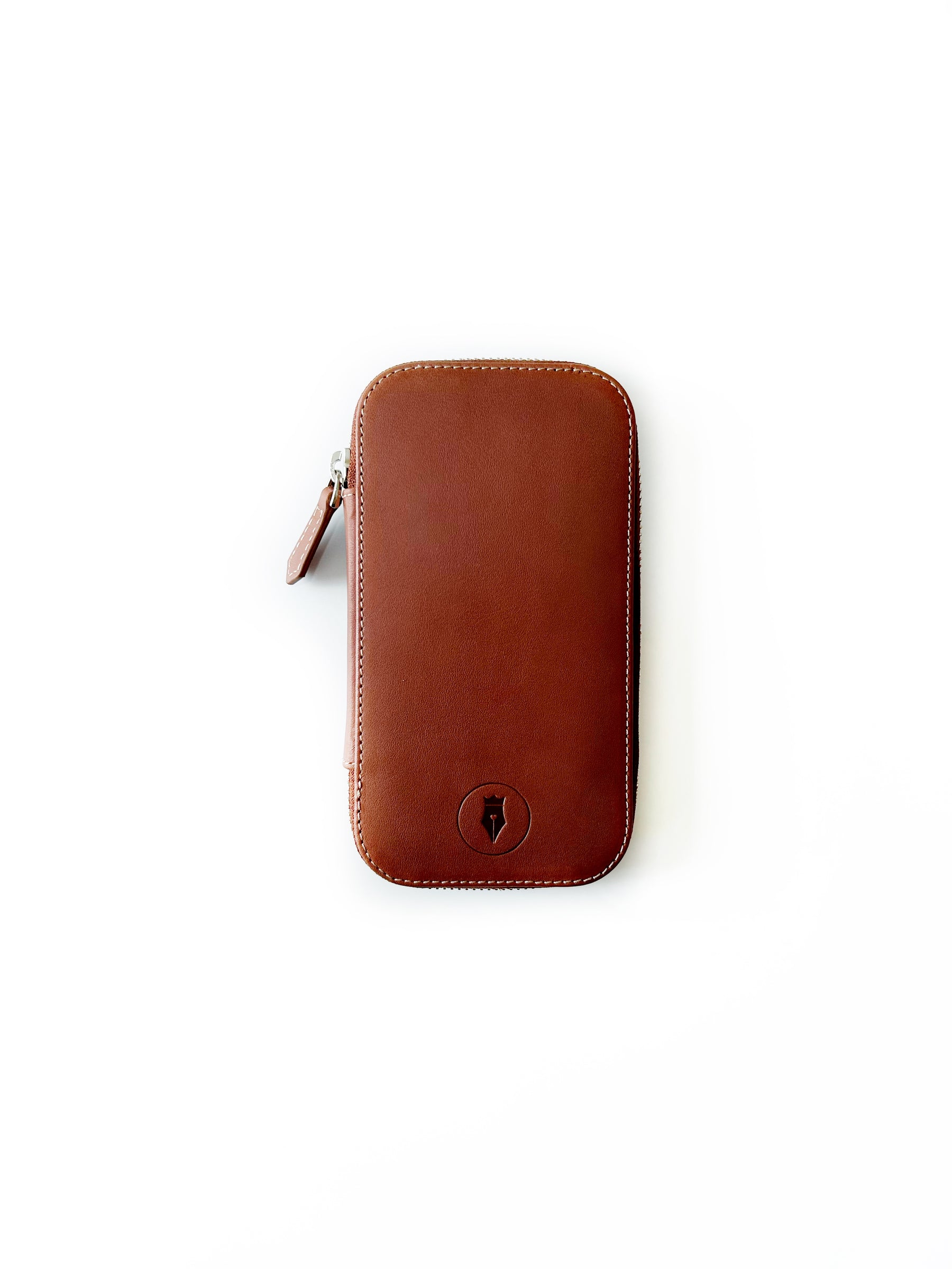 Toffee Brown 3 Slot Leather Pen Case - Navy