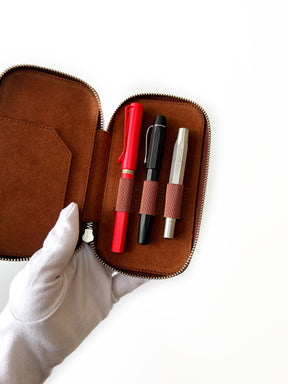 Toffee Brown 3 Slot Leather Pen Case