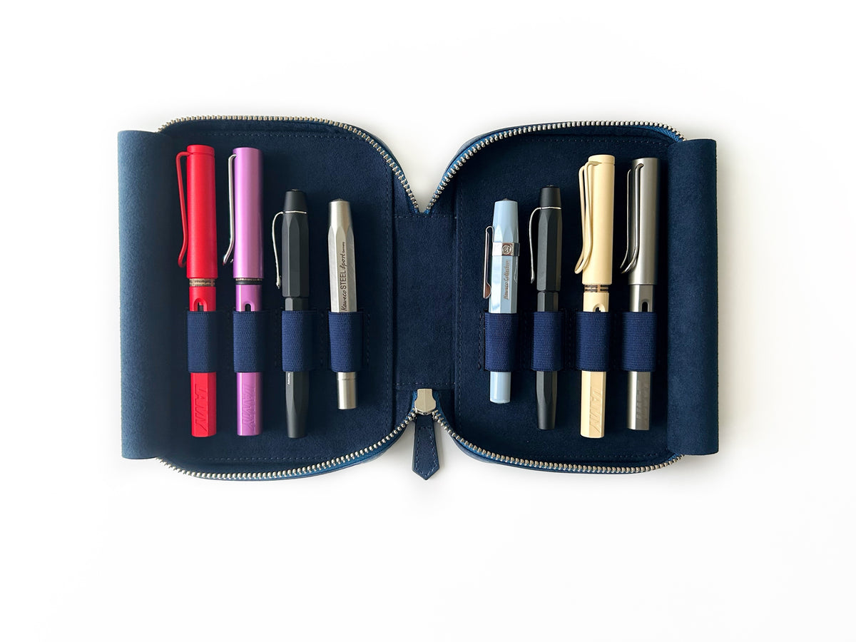 Night Sky Blue 8 Slot Leather Pen Case