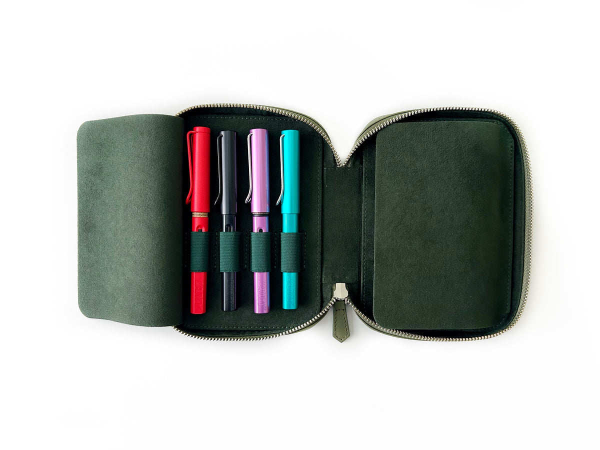 Dark Olive Green 8 Slot Leather Pen Case